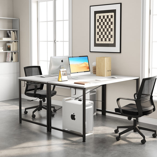 Flrrtenv 100cm Computer Desk, Small White Office Desk with Sturdy Metal Frame and X-Shaped Design, Gaming Desk for Home, Modern White