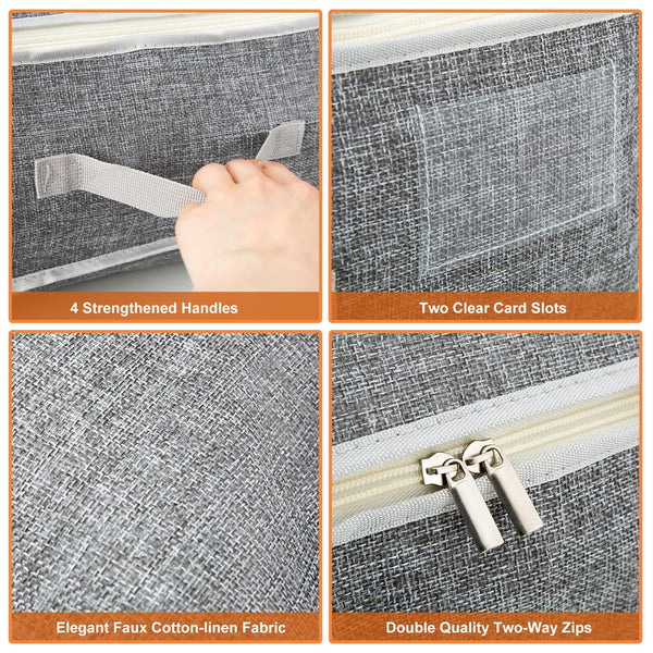 90L Under-Bed Storage Bags with Zips, Large Storage Organizer Boxes, Foldable Clothes Storage Bag, Fabric Storage Bags for Duvets, Shoes, Beddings,