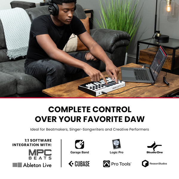 Akai Professional MPK Mini MK3 - 25 Key USB MIDI Keyboard Controller with 8 Backlit Drum Pads, 8 Knobs and Music Production Software and Native Instruments Sound Package (NKS Integration)