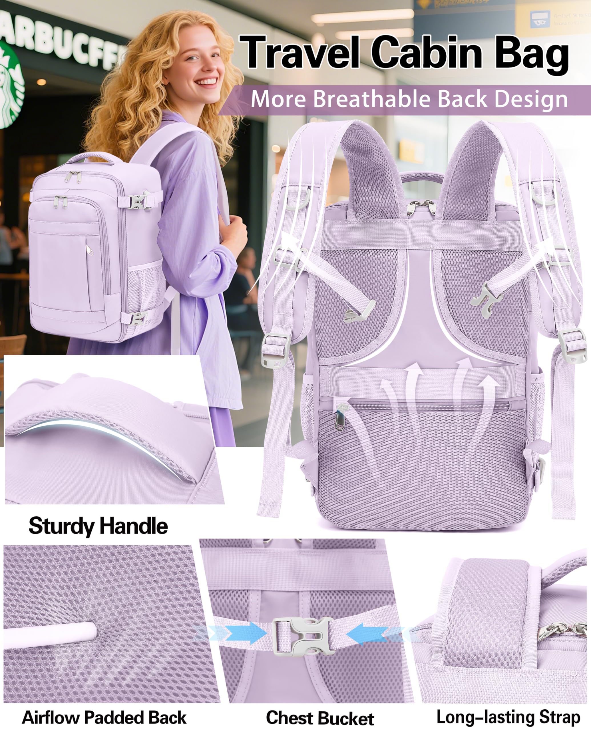 KLOSTAIN for Easyjet Cabin Bag 45x36x20 Travel Backpack Hand Luggage Carry-ons Bag Laptop Backpack Ruscksack for Airplanes Flight New Easyjet Underseat Cabin Bags Fit 14" Laptop Navy