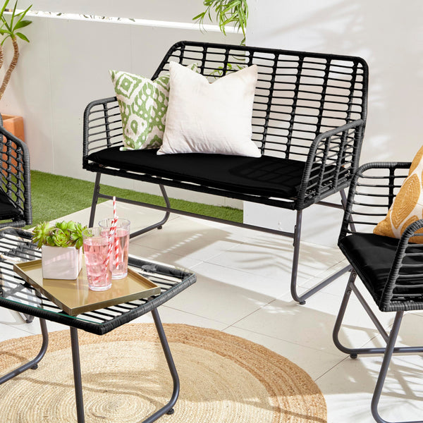 Neo Garden Patio Furniture Wicker Rattan Chair Table Sofa Outdoor Indoor Balcony Conservatory Cushion Set (Dark Grey)