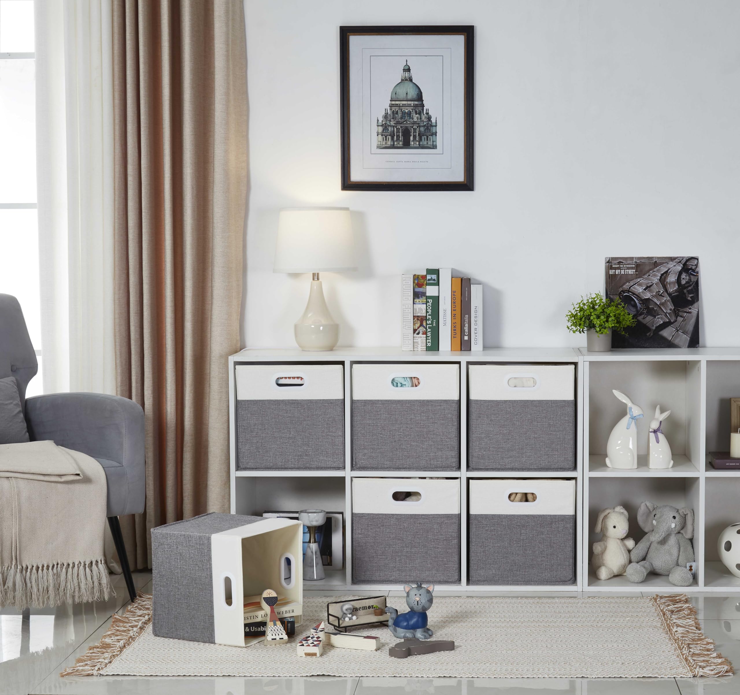 Mangata Cube Storage Boxes 30x30x30 cm, Fabric Storage Cube Baskets for Clothes Bins, Baskets, Chests,Toys (Grey White, 4Pcs)