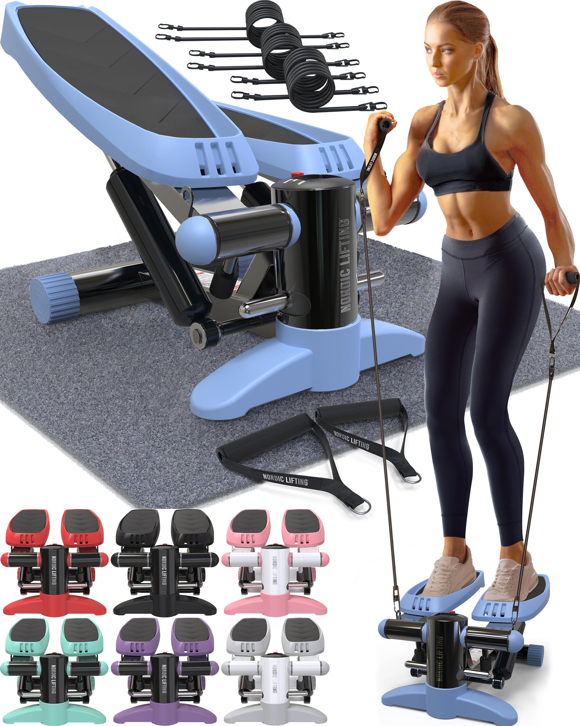 Nordic Lifting Mini Stepper & Stair Climber Machine - w/Resistance Bands Set & Non-Slip Foot Pads - Durable Construction with 330 LBS Weight Capacity