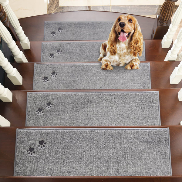BEQHAUSE Stair Treads - Non-Slip, Machine Washable Carpet Stair Runner 22x70cm, Soft Indoor, 15pcs, Grey