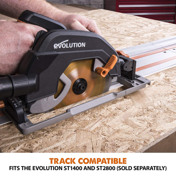 Evolution Power Tools R185CCSX Circular Saw With 1020 mm 3-Piece Track | Multi-Material Blade, Cuts Wood, Metal, Plastic & More | Incl Dust Port Adapter | 185mm (230v)