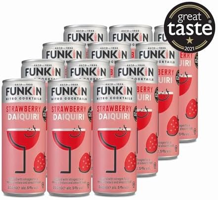 Funkin Strawberry Daiquiri Pre-Mixed Cocktail Cans 200 ml (Case of 12) | Premium Ready to Drink Cocktails - Bar Quality Drinks Made with Real Fruit and Nitro Infused
