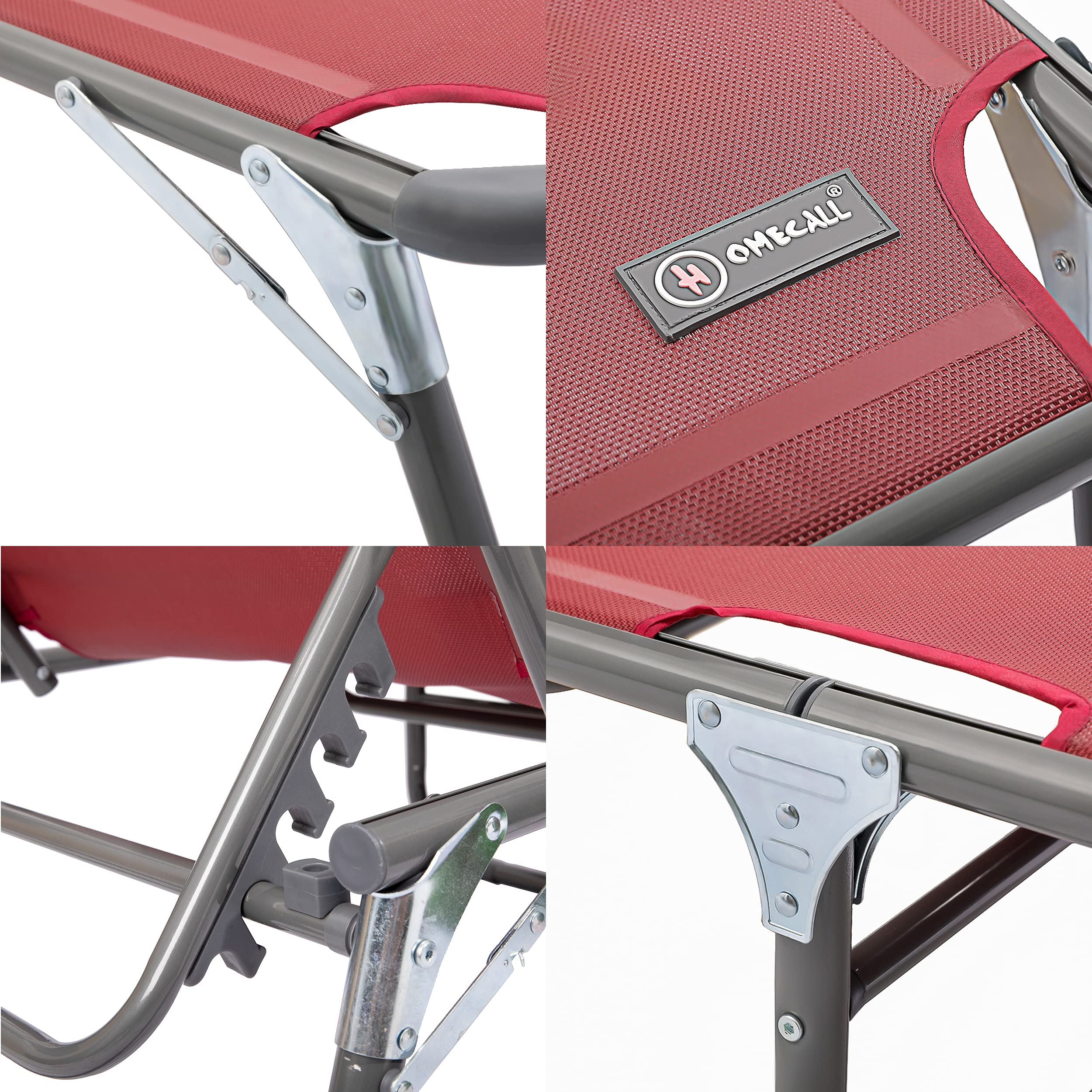 Homecall XXL Aluminium Sun Lounger, Textilene Fabric, 200 x 70 cm, Max Load 150 kg - Red