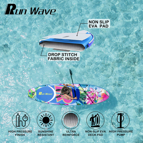 Runwave Inflatable Stand Up Paddle Board 11'×33''×6''(6'' Thick) Non-Slip Deck with Premium SUP Accessories | Wide Stance, Bottom Fins for Surfing Control | Youth Adults Beginner