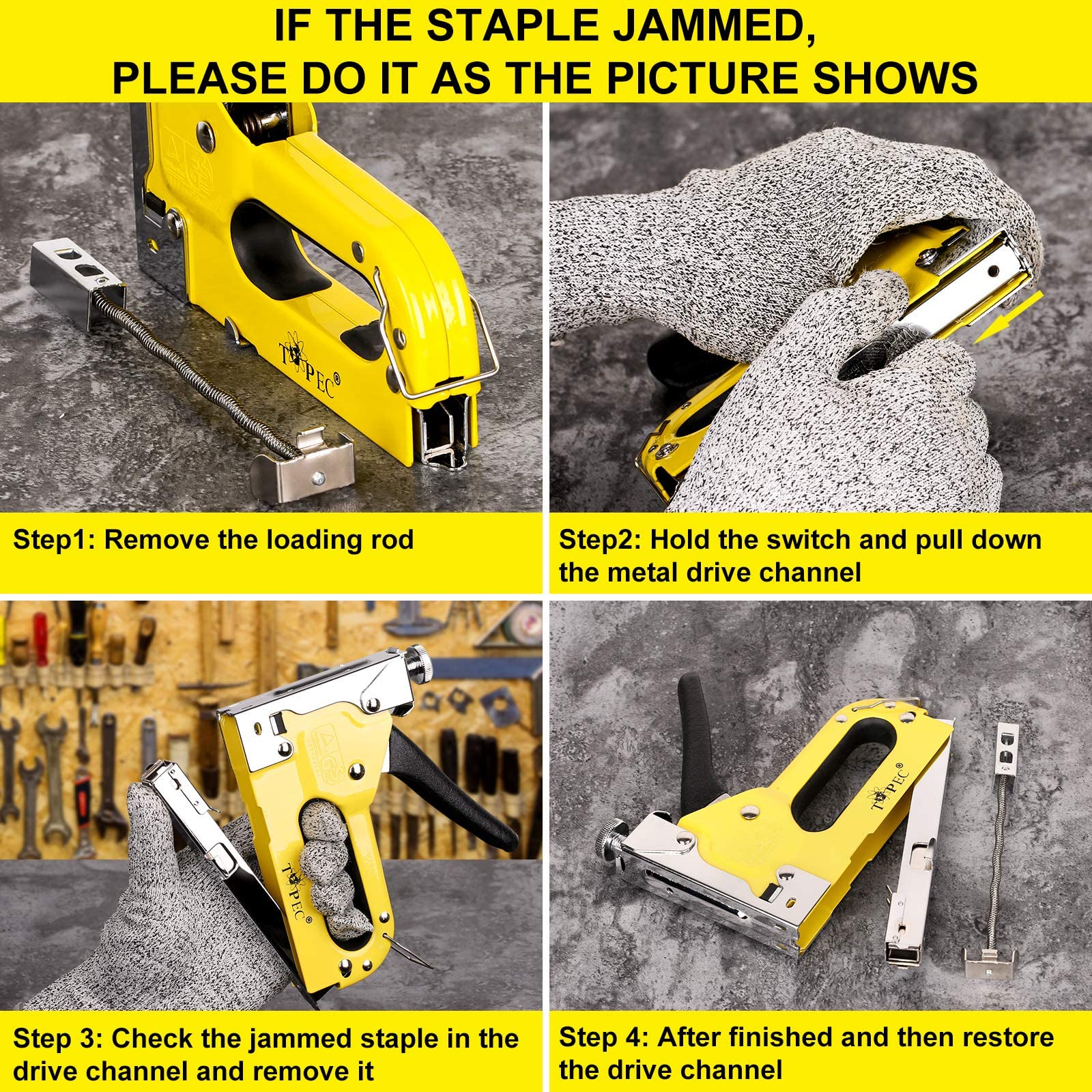 Upholstery Staple Gun Heavy Duty, TOPEC 3-in-1 Stapler Gun with 600 Staples, Manual Brad Nailer Power Adjustment Stapler Gun for Wood, Crafts, Carpentry, Decoration DIY