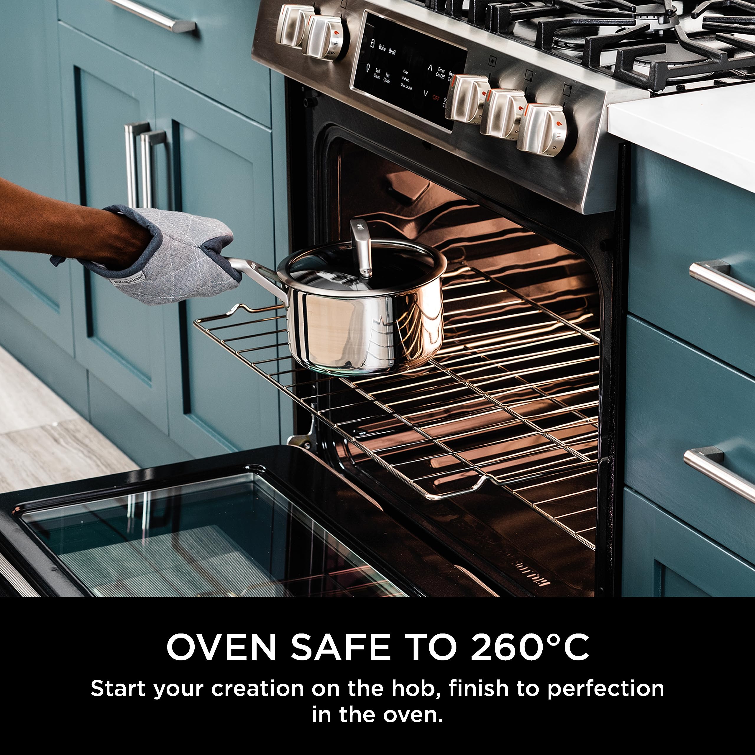 Ninja ZEROSTICK 5-Piece Pan Set, Long Lasting Non Stick,16cm, 18cm & 20cm Saucepans with oven-safe glass lids, 16cm Milk Pan, 24cm Frying Pan, Stainless Steel Cookware C6500UK