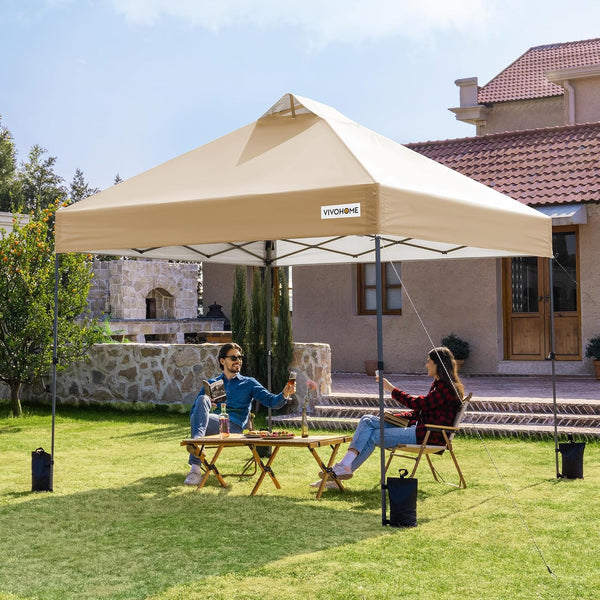 VIVOHOME Canopy Tent 3x3m Outdoor Shelter 2 Tiers Roof with Portable Wheel Carry Bag and 4 Sandbags Pop Up for Patio Garden Backyard