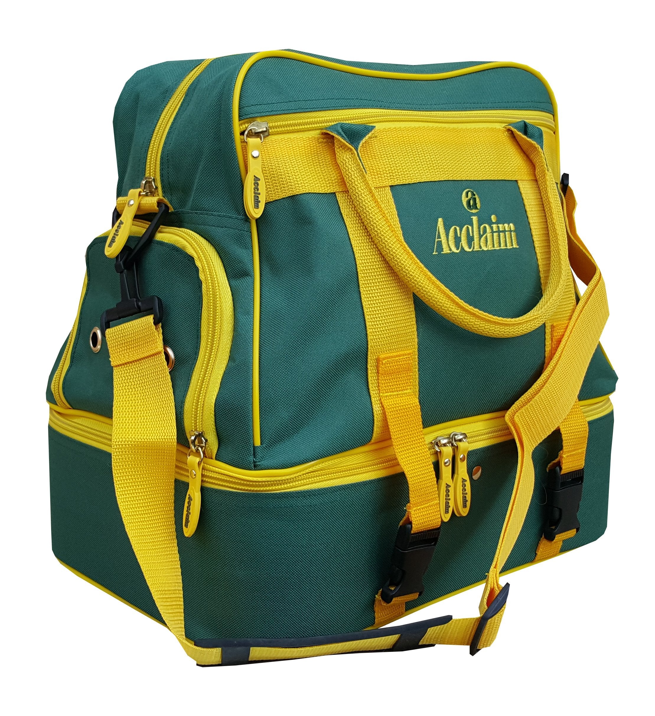 Acclaim Farne Midi Nylon Double Decker Bowlers Level Lawn Flat Green Short Mat Indoor & Outdoor Bowling Bowls Bag New 2025 Model (Bottle Green/Yellow)