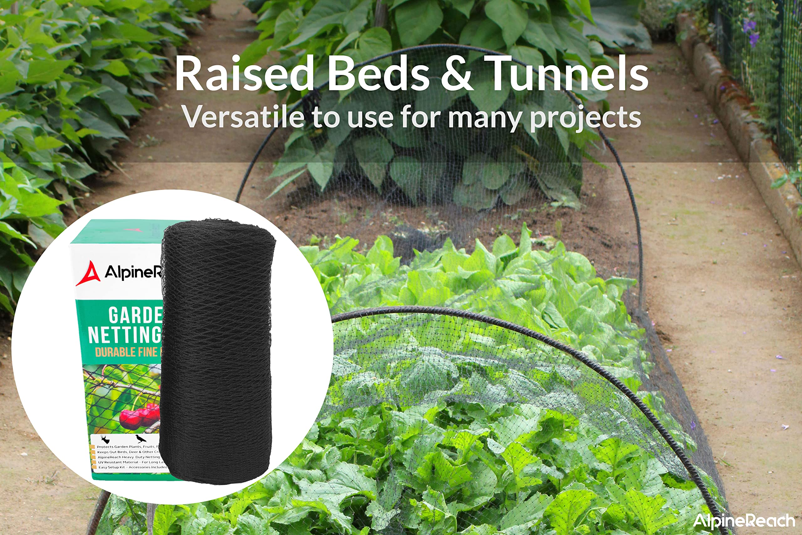 AlpineReach Garden Netting 4.5m x 15m Extra Strong Woven Mesh Bird Netting Heavy Duty Kit - Protect Plants & Fruit Trees Against Animals & Deer