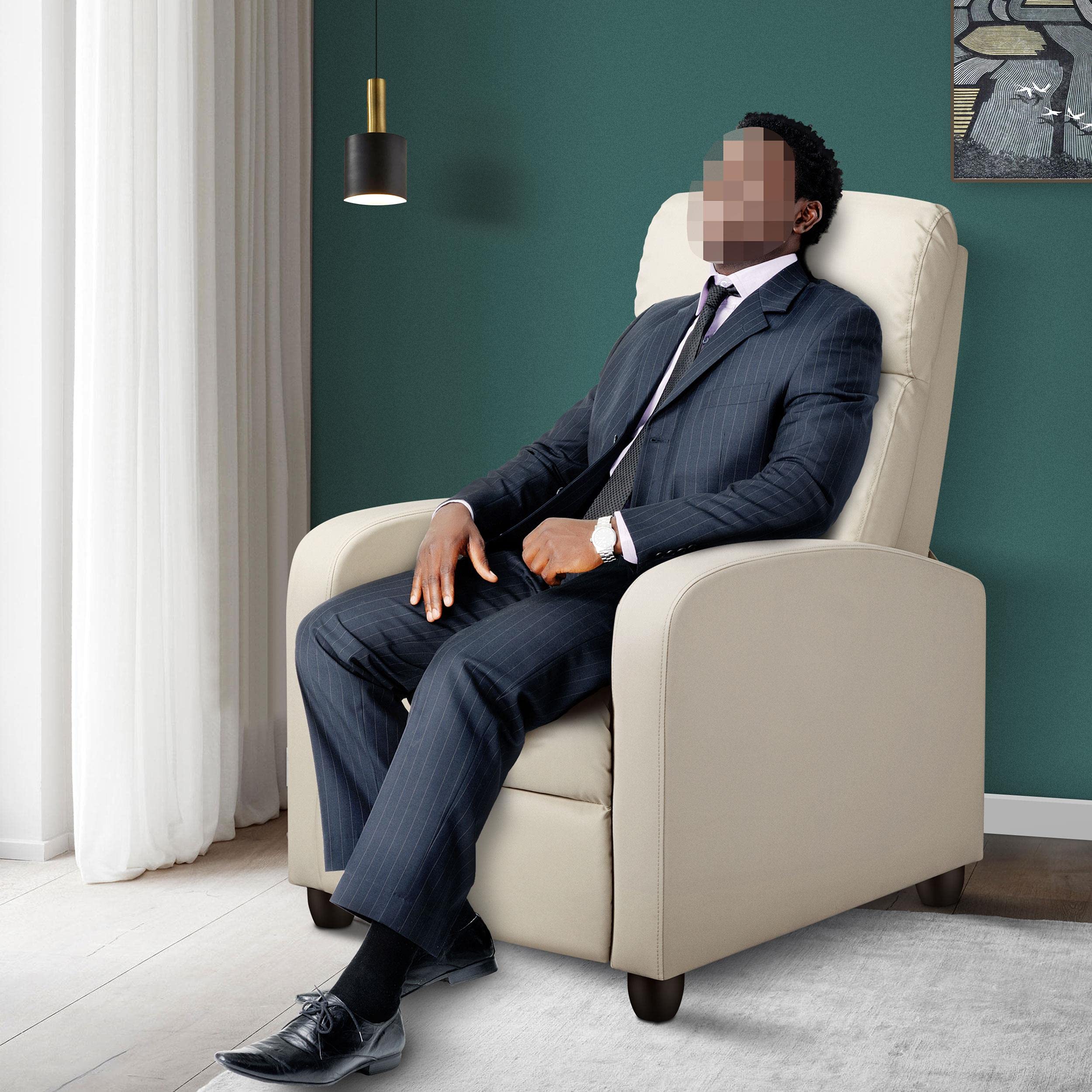 Yaheetech Recliner Armchair Single Padded Seat Boucle Fabric Sofa Lounge Home Living Room Theater Adjustable Leg Rest and Reclining Functions Ivory