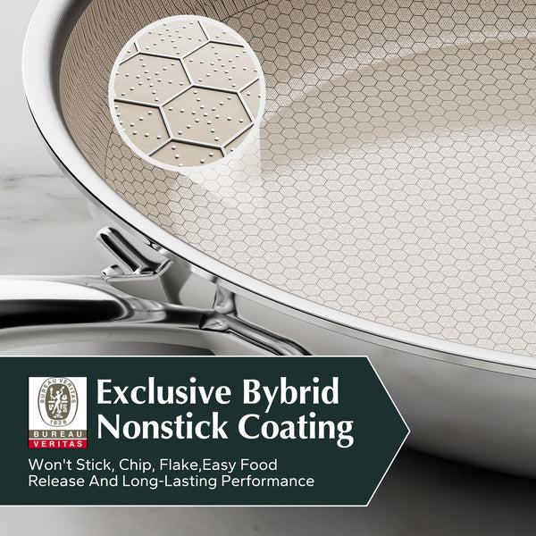 Redchef Non Stick Hybrid Egg/Omelette Pan,20cm Ceramic Frying Pan,Tri-Ply Stainless Steel Skillet,Non Toxic,PFAS PFOA/PTFE Free,Dishwasher/Oven Safe,Suitable for Induction Hobs,8"(Beige)