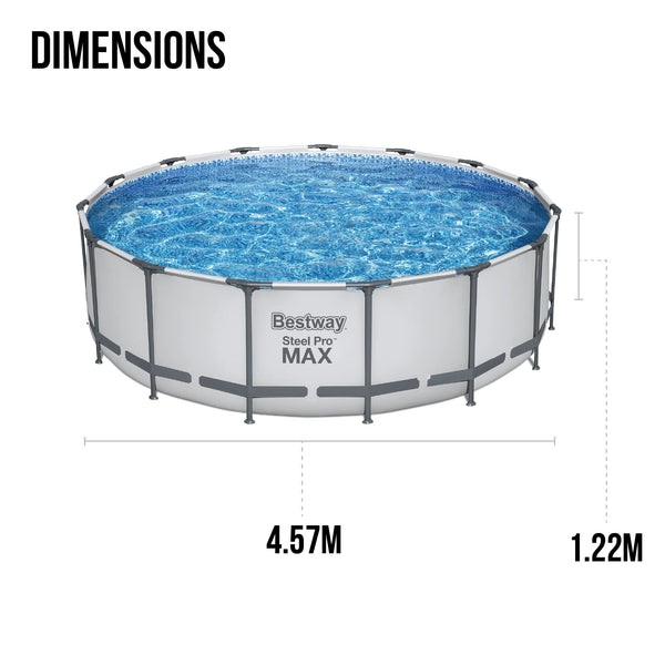 Bestway Steel Pro | Max Round Frame Swimming Pool with Filter Pump, Above Ground Frame Pools, Grey, 15ft