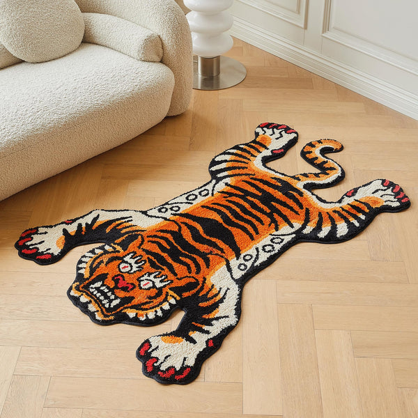 Tibetan Tiger Quilted Long Pile Rugs, Machine Washable Indoor Rugs with TPR Non-Slip Backing for Bedroom, Bathroom, Living Room and Dining Room