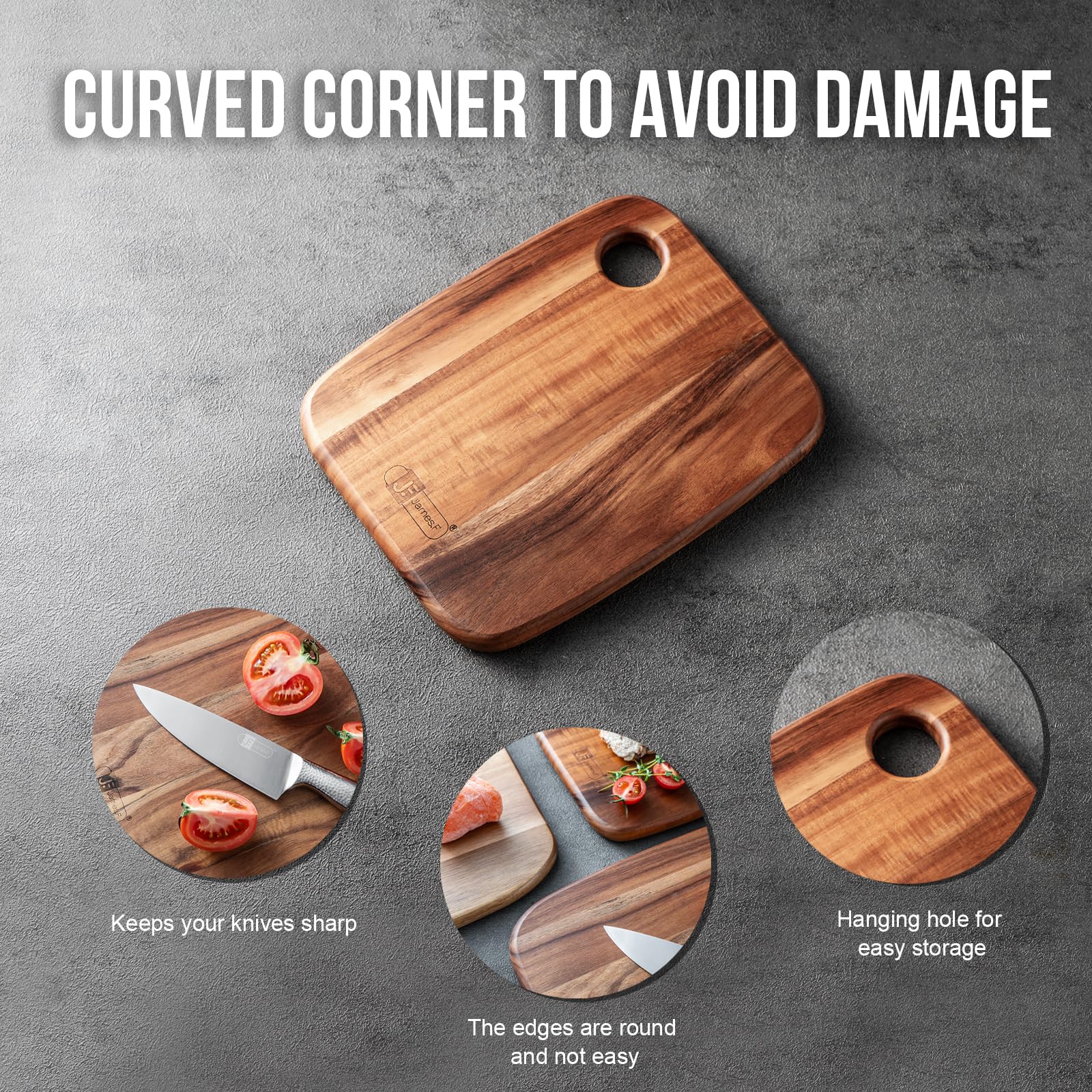 Acacia Wood Cutting Boards Set of 3 for Kitchen, Large Wooden Cutting Board Set, Thick Chopping Board,Butcher Block,Wooden Trays for Meat, Fruit