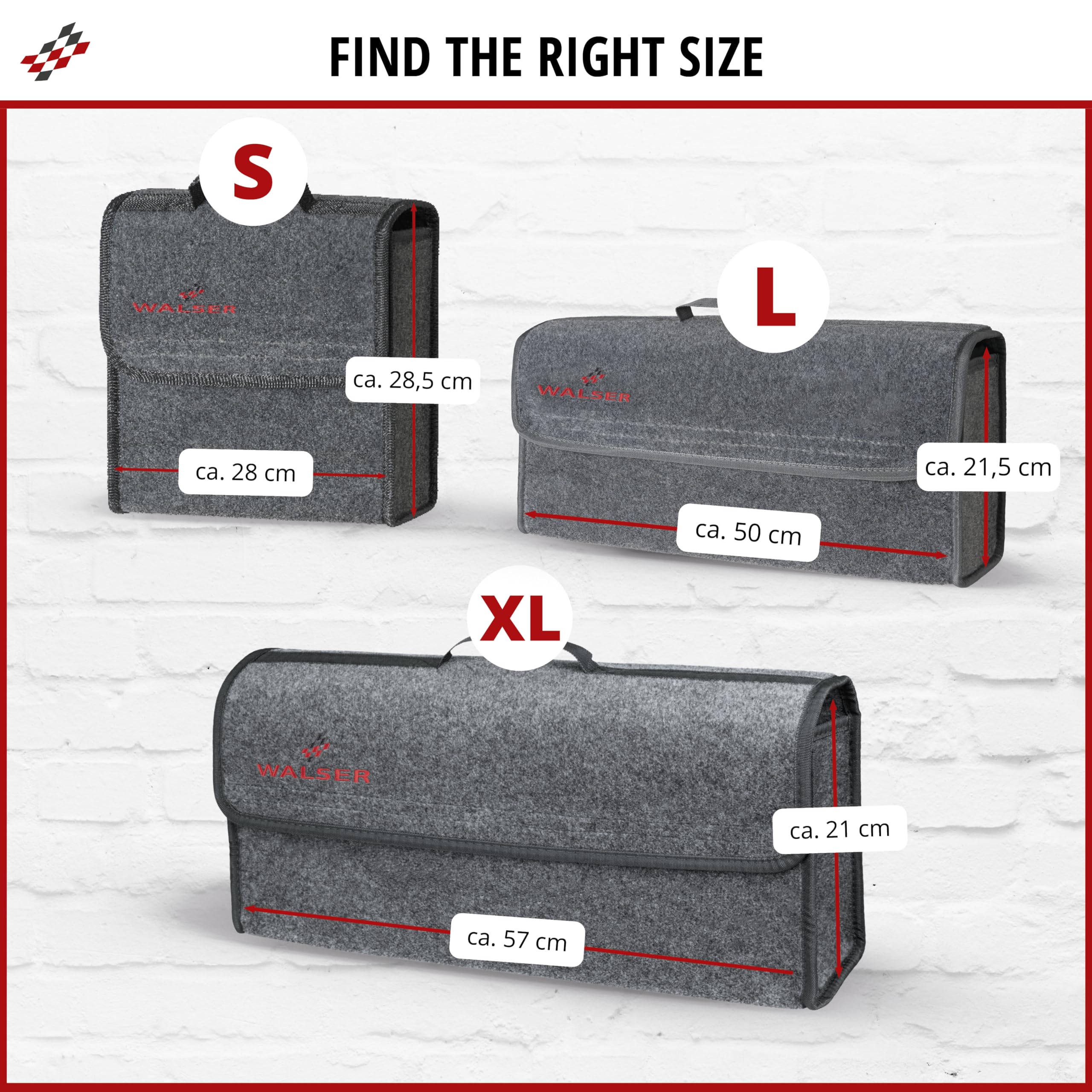 Walser Boot Bag Toolbag Organiser Size XXL, Needle Felt Boot Organiser, Car Bag, Car Storage Bag, boot organiser 57x16x21 cm black