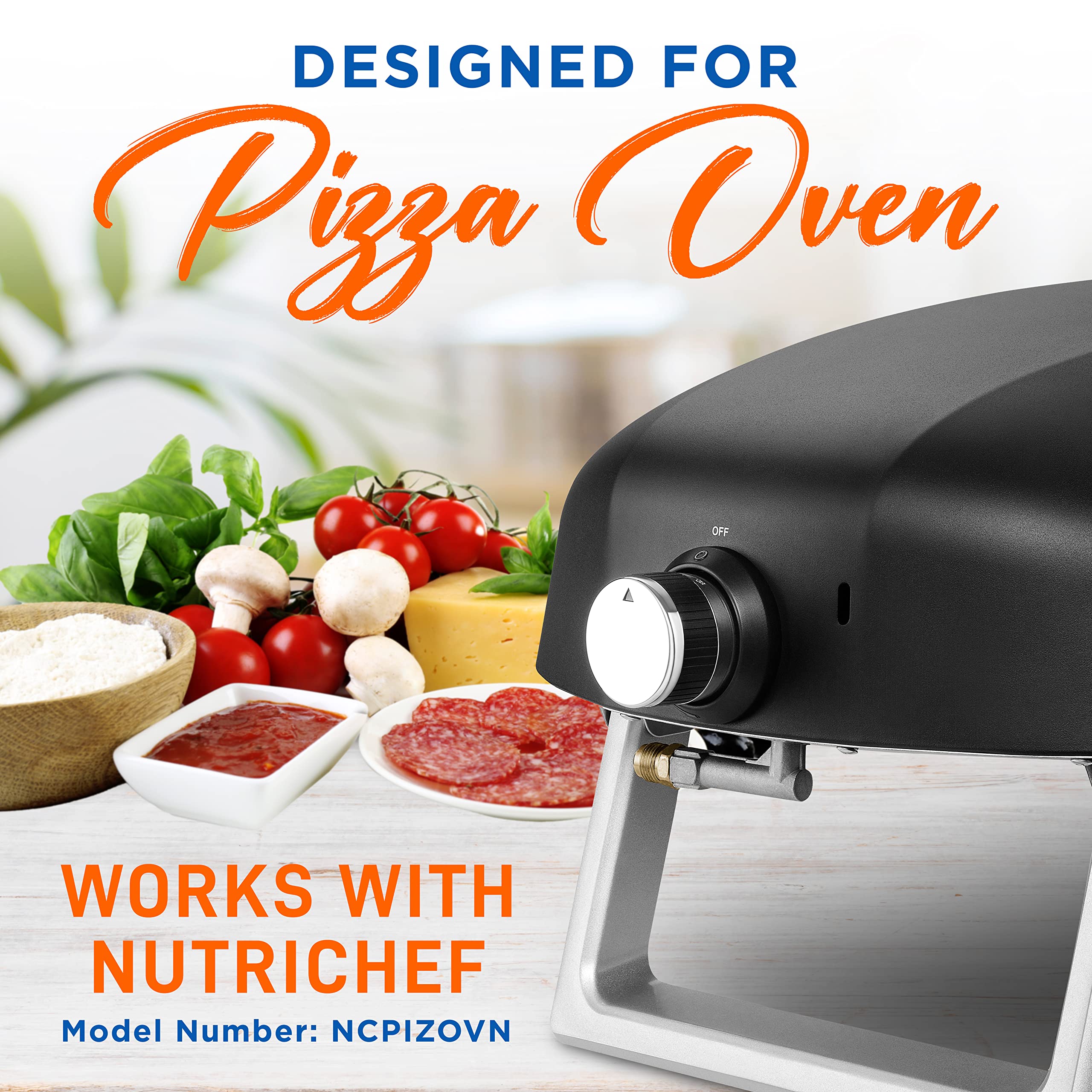 NutriChef Table Top Portable Outdoor Pizza Ovens – 12 inch Gas Pizza Oven, 360° Rotating Pizza Stone, Quick Heating Pizza Maker, Stainless Steel Pizza Grill, Ready Pizza in 60 Seconds, [Long Handle]