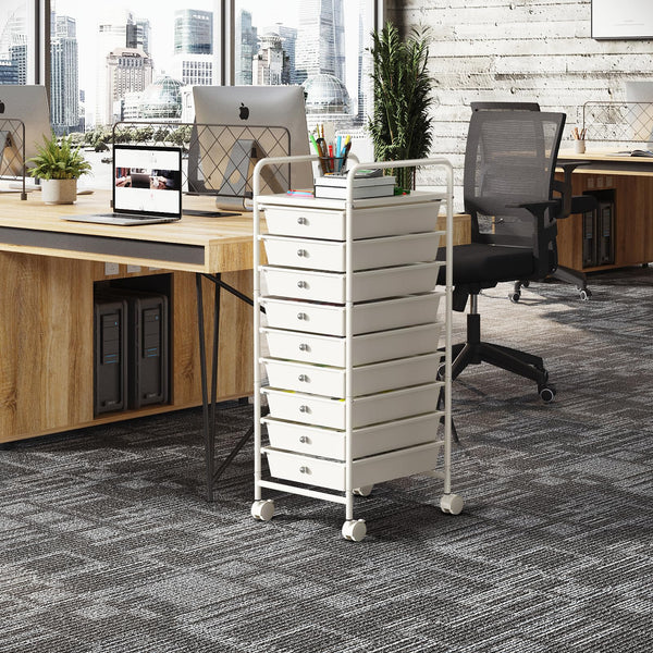 Johgee 9 Drawers Plastic Storage Cart, Multipurpose Mobile Organizer Shelving Unit with Lockable Wheels, Rolling Cart Storage Trolley for Home Office