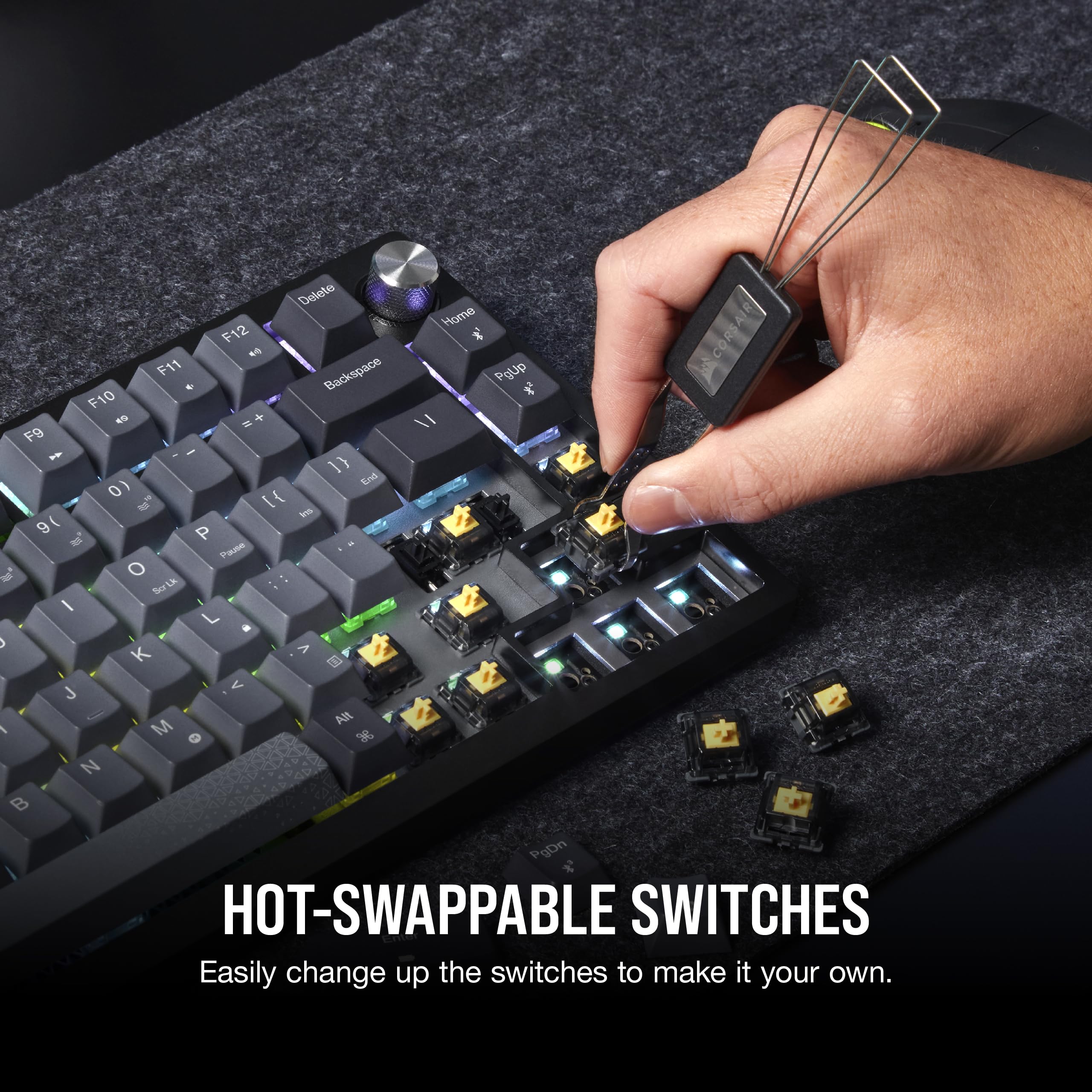 Corsair K65 PLUS WIRELESS 75% RGB Hot-Swappable Mechanical Gaming Keyboard – Pre-Lubricated MLX Fusion Tactile Switches – Dual-Layer Sound Dampening – PBT Keycaps – QWERTY UK – Black