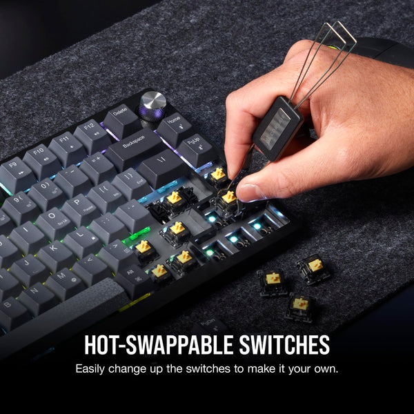 Corsair K65 PLUS WIRELESS 75% RGB Hot-Swappable Mechanical Gaming Keyboard – Pre-Lubricated MLX Fusion Tactile Switches – Dual-Layer Sound Dampening – PBT Keycaps – QWERTY UK – Black