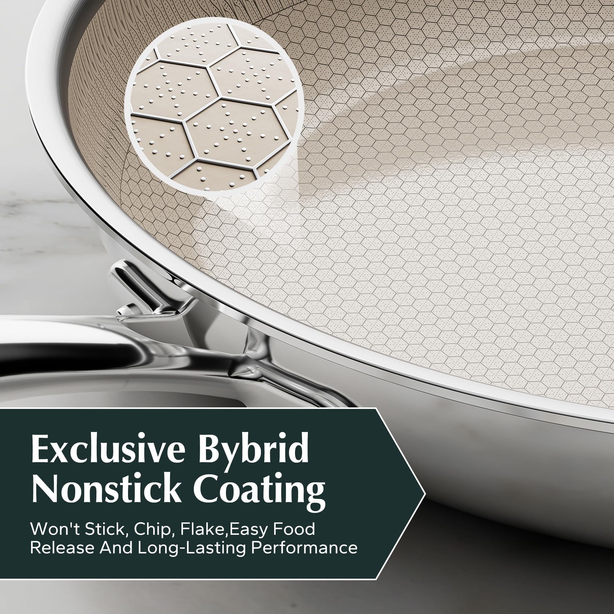 Redchef Non Stick Hybrid Egg/Omelette Pan,20cm Ceramic Frying Pan,Tri-Ply Stainless Steel Skillet,Non Toxic,PFAS PFOA/PTFE Free,Dishwasher/Oven Safe,Suitable for Induction Hobs,8"(Beige)