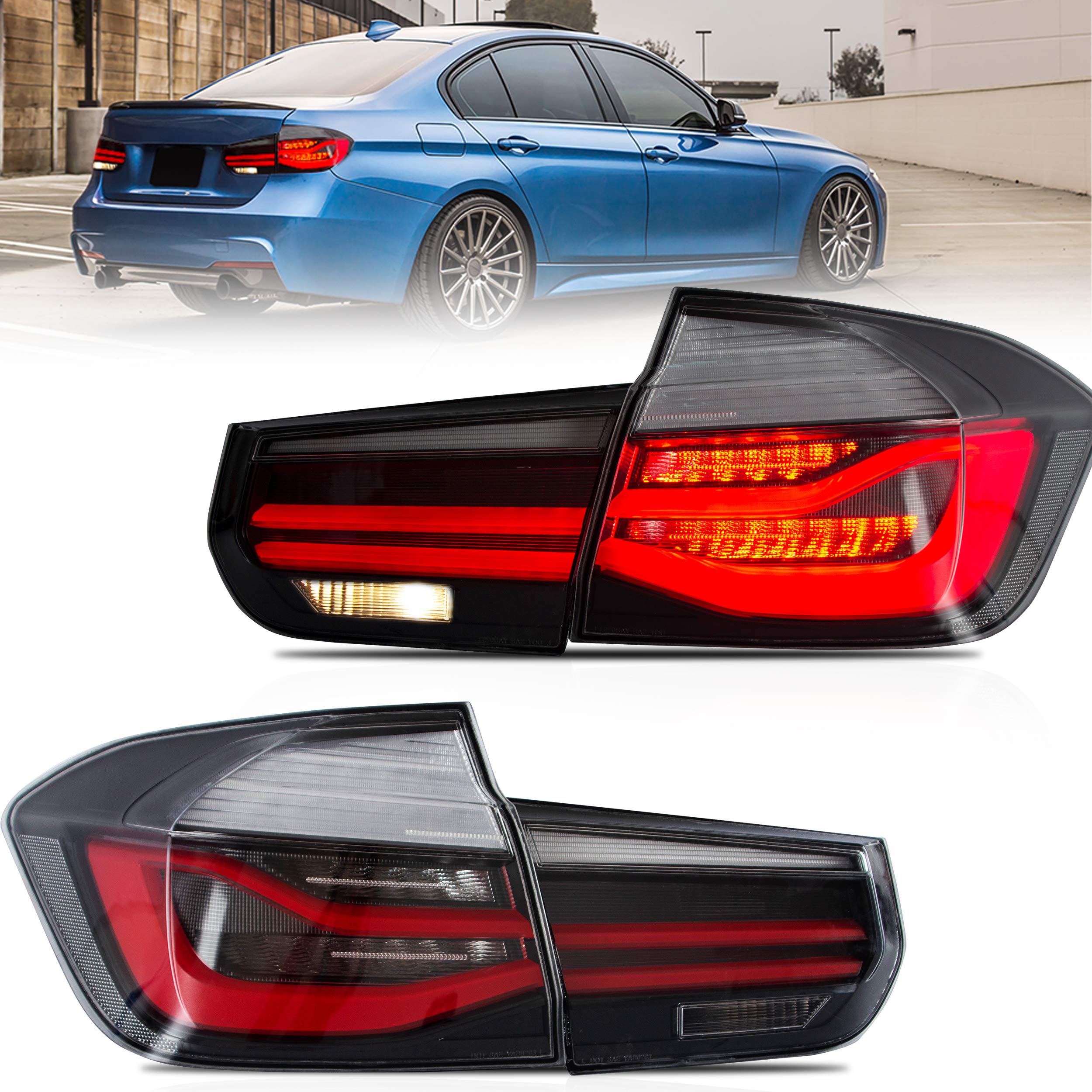 VLAND OLED Rear Lights Compatible with 2013-2018 BMW 3 Series F30 F35 F80 320i 328i 335i Sedan (Not for F31 F34), Tail Lights with Sequential Indicators, E-mark, Red