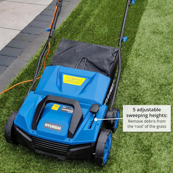 Hyundai 1600W 15'' 38cm Artificial Grass Sweeper Multi-use Brush 45 Litre Collection Bag 5 adjustable sweeping heights 3 Year Warranty