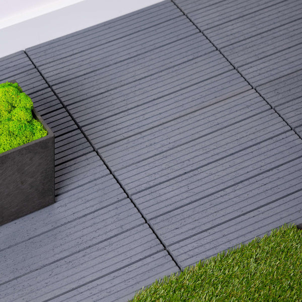 Nicoman Garden Decking Tiles Cosmopolitan Patio, Terrace, Hot Tub Deck Tiles | Interlocking Decking Tiles | Recycled | Cosmo Composite | Outdoor Drainage Deck Flooring (Graphite, 30 x 30cm, 10x)