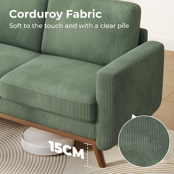 Vesgantti 172cm Loveseat Sofa Green, Comfy Corduroy Couch with Spring Cushion, 2 Seater Sofa with Solid Wood, Sofa Couch with Deep Seat, Sofa for Bedroom, Loveseat for Living Room, Green Office Couch