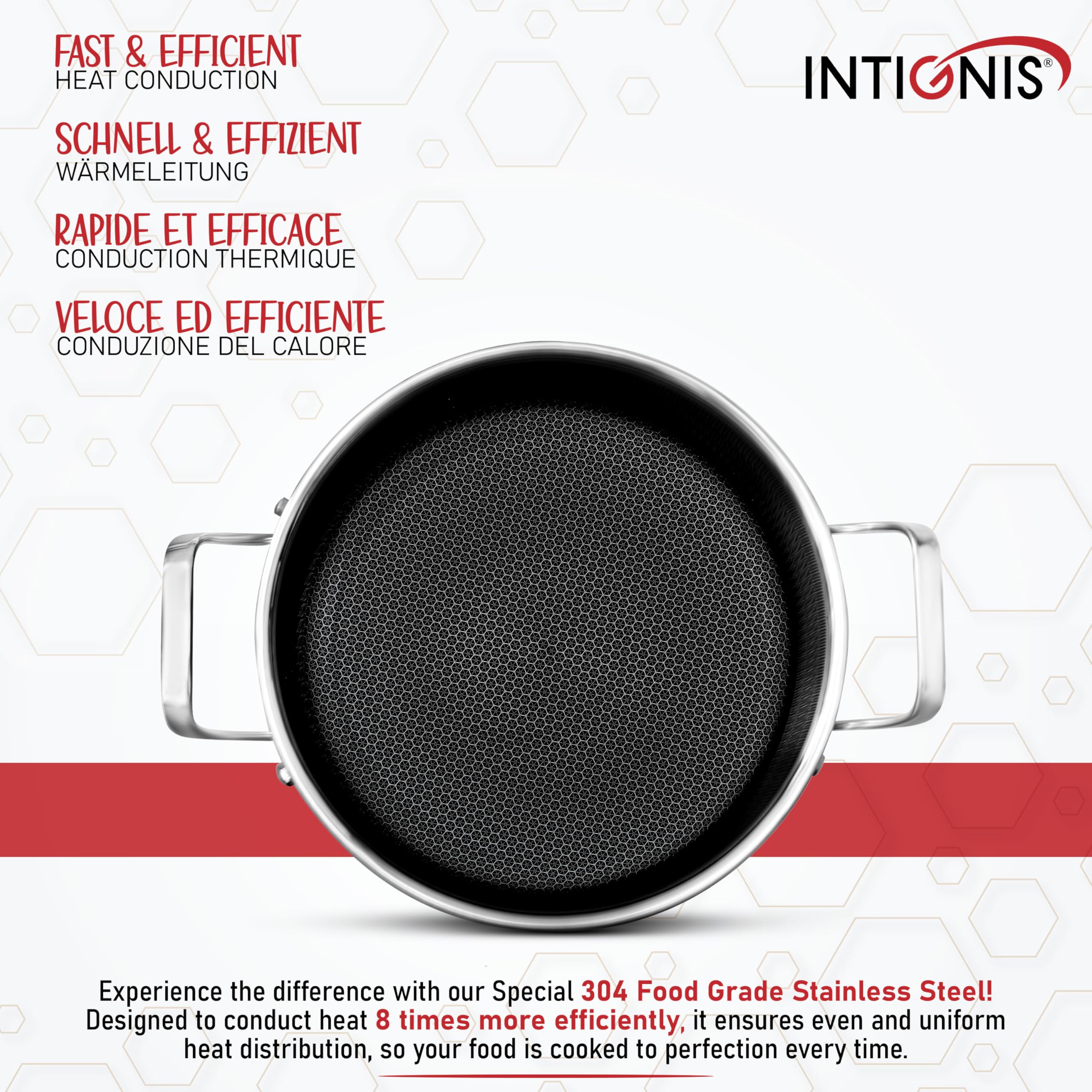 INTIGNIS Stainless Steel Casserole with Lid, 5 Liter, 24 cm  Non-Stick, Anti-Scratch, Dishwasher & Oven Safe, Induction Hob Compatible,