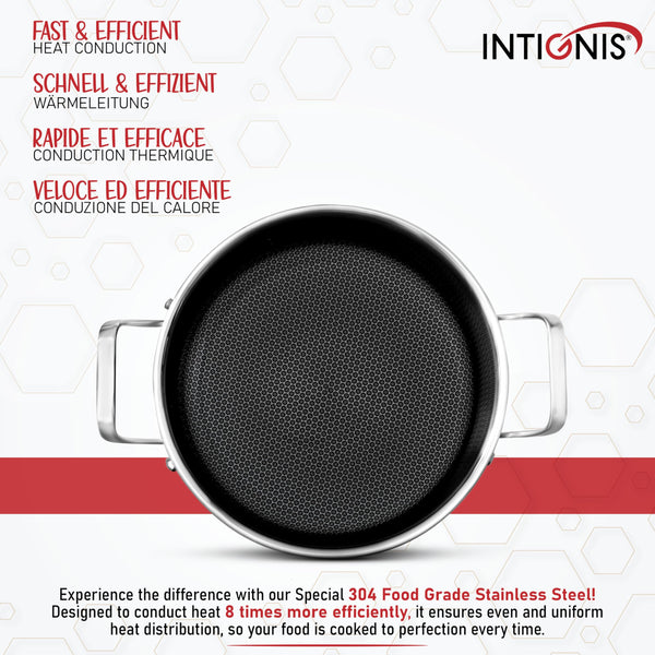 INTIGNIS Stainless Steel Casserole with Lid, 5 Liter, 24 cm  Non-Stick, Anti-Scratch, Dishwasher & Oven Safe, Induction Hob Compatible,