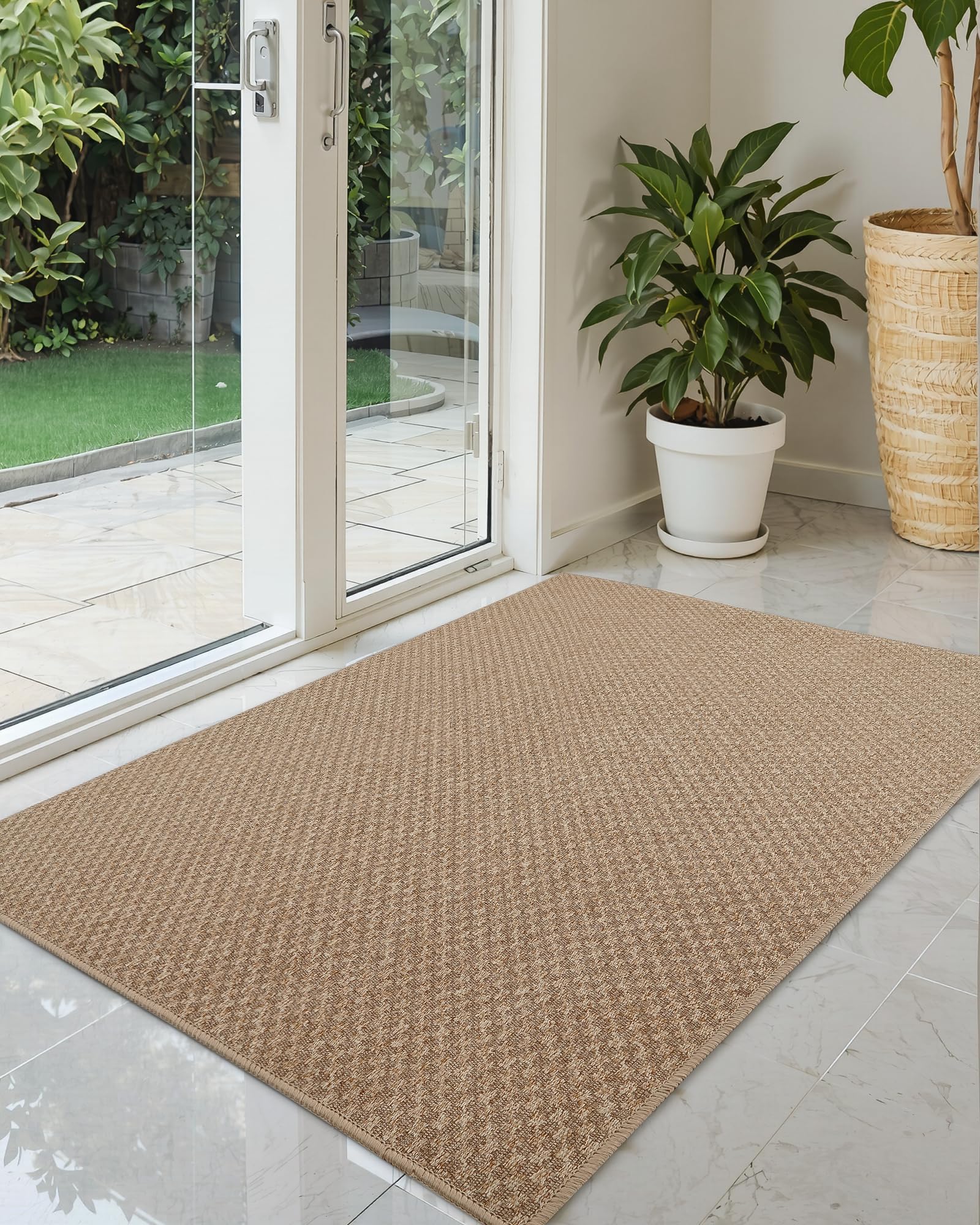 COLOR&GEOMETRY Large Door Matts Indoor 92 x 142 cm, Thin Indoor Door Mats Non Slip, Absorbent Dirt Trapper Easy Clean Doormats Inside, Khaki