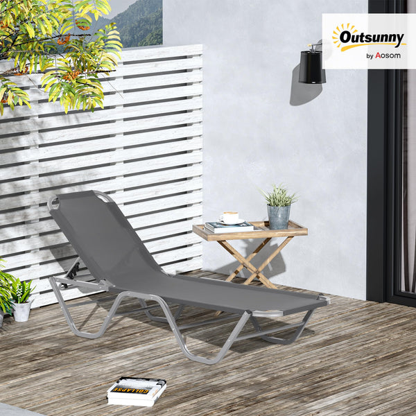 Outsunny Sun Lounger Relaxed Recliner with 5-Position Adjustable Backrest Aluminium Frame for Pool or Sun Bathing Light Grey