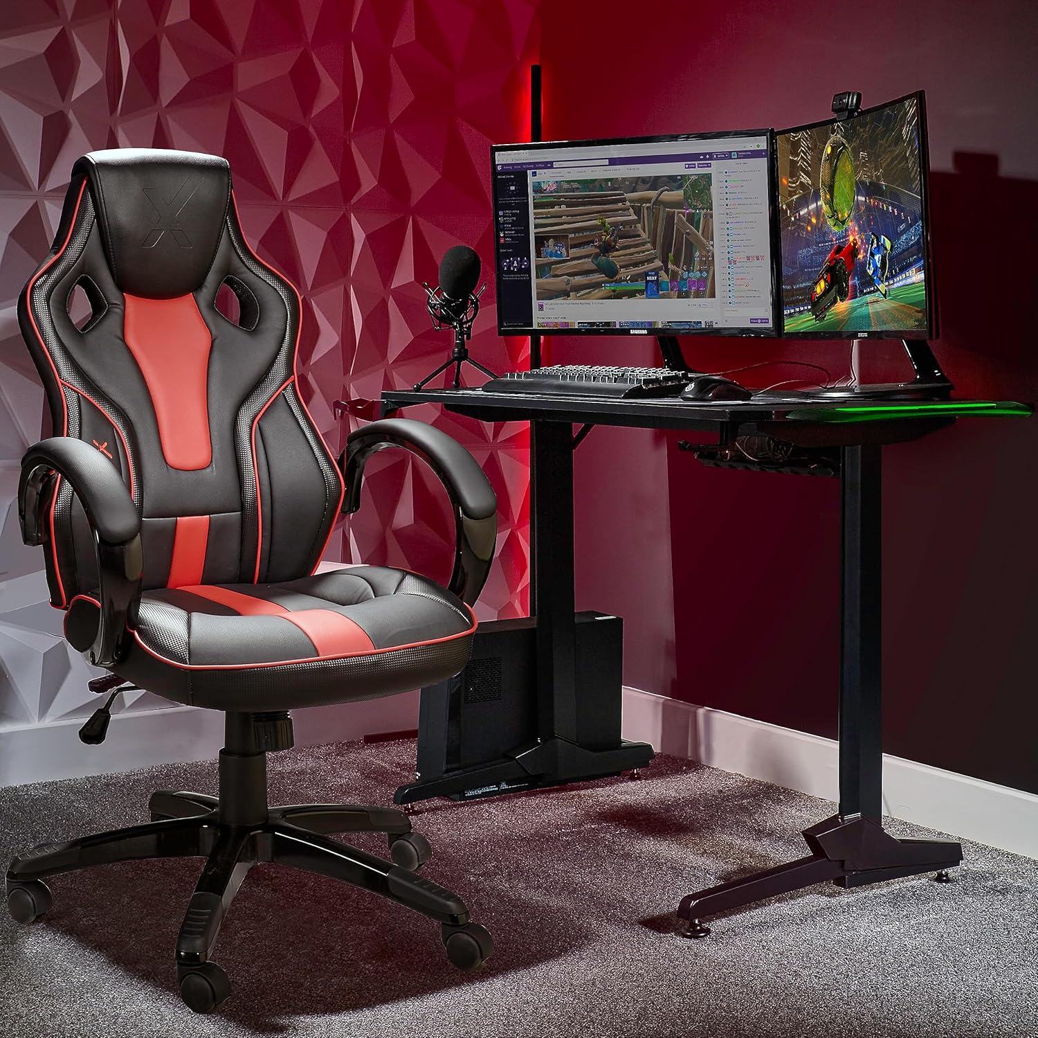 X ROCKER Panther RGB Gaming Desk with Neo Motion Multicolour LED Lighting Technology and Free Mouse Pad Included, Sturdy Home Office Computer Table