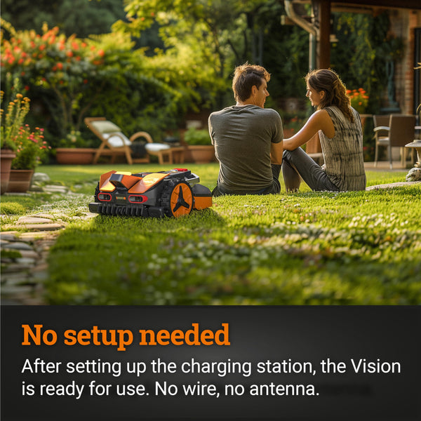 WORX WR206E Landroid Vision Robotic Lawn Mower – 600m² Patented AIA Mowing Multi-Zone, Auto Charging, 20V PowerShare Battery, Rain Sensor, Cut-to-Edge Technology, App-Controlled, Accessories Included