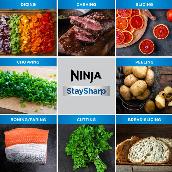 Ninja Foodi StaySharp Knife Block with Integrated Sharpener, 5-Piece Knife Set includes Chef, Bread, Slicing, Utility, Paring Knives, Stainless Steel K32005UK, Black