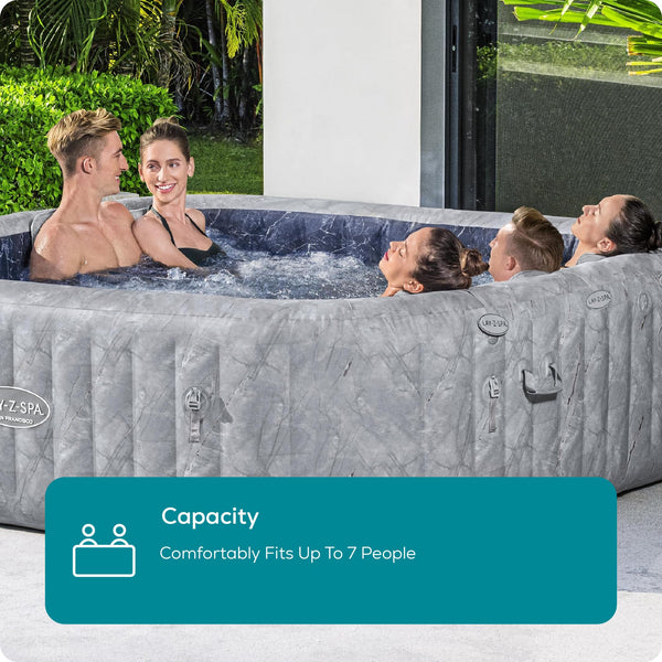 Lay-Z-Spa Santorini Pro Built in LED Light, 10 HydroJet System, Integrated Seats and Foot Massager Inflatable Hot Tub with Freeze Shield Technology, 5-7 Person, Grey