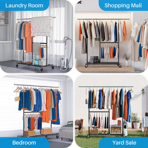 HOKEEPER Heavy Duty Clothes Rail, Sturdy 150KG Rack with Hanging Clothing Rack, Clothing Garment Rack with Storage ShelvesFreestanding Rails for