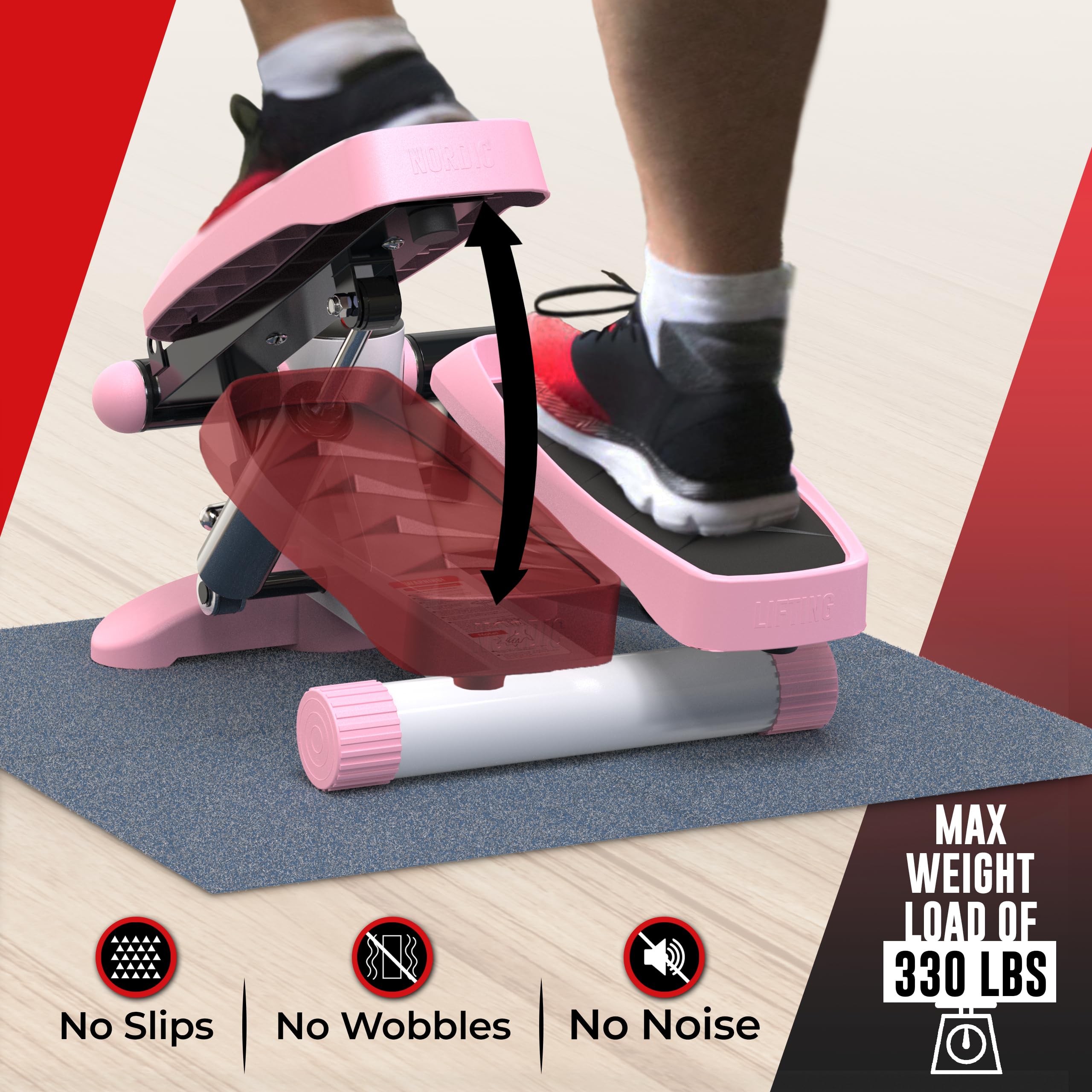 Nordic Lifting Mini Stepper & Stair Climber Machine - w/Resistance Bands Set & Non-Slip Foot Pads - Durable Construction with 330 LBS Weight Capacity