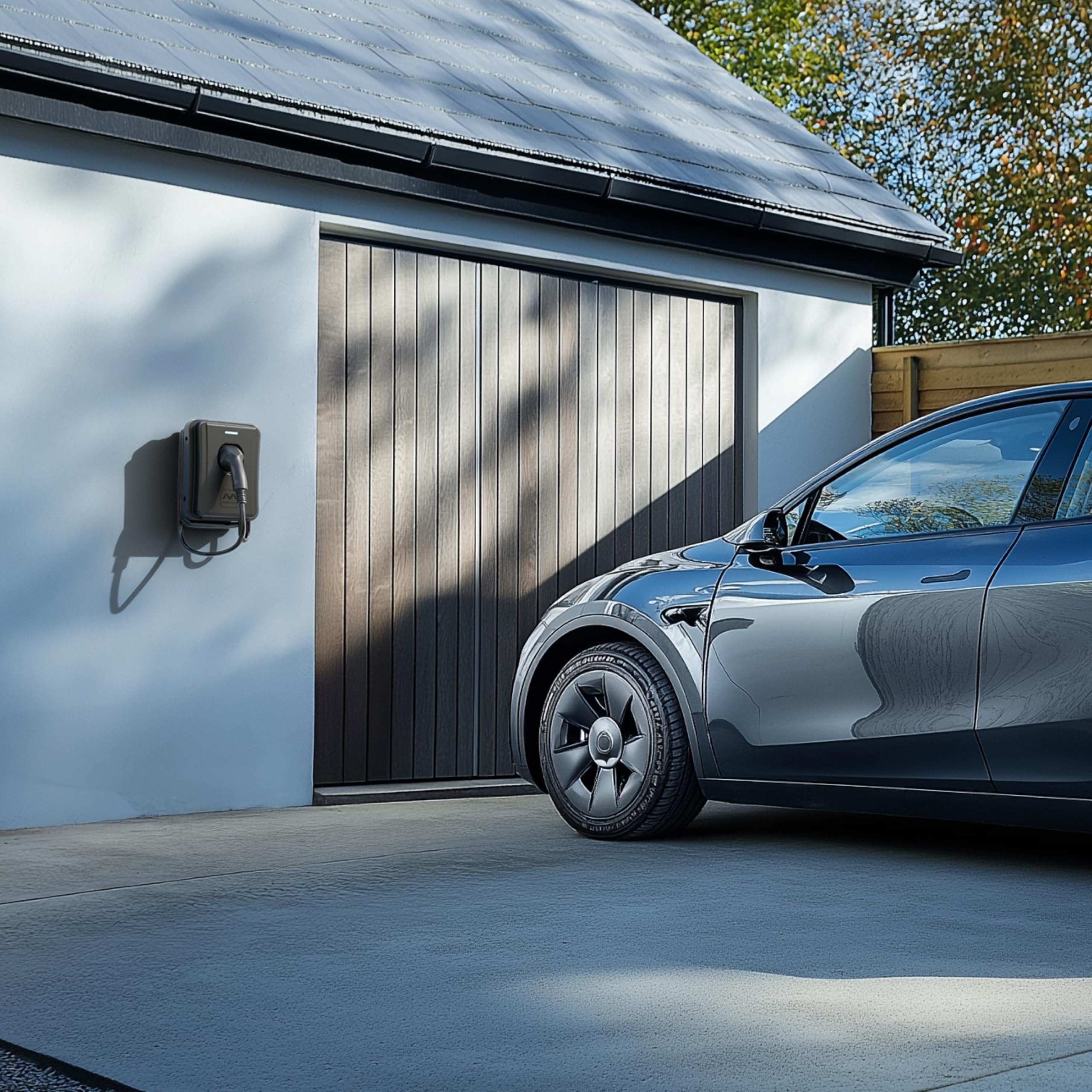 Masterplug Smart EV Home Wall Charger for Type 2 Electric and Plug-In Hybrid Vehicles, Tethered with 5m Cable, Mode 3, App Control, Solar Charging, Single Phase, Black, IP55, 7.4kW, 32A, EVCM3ST7B-MP