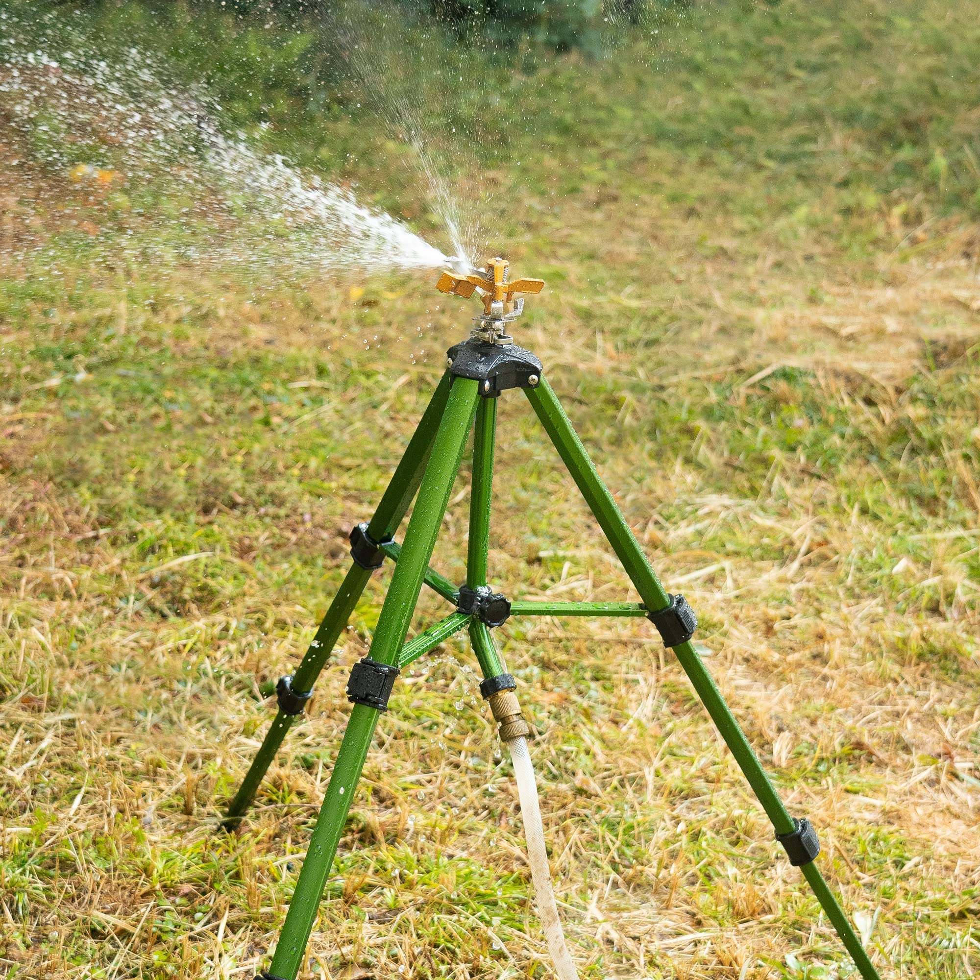 Hourleey Impact Sprinkler on Tripod Base, Heavy Duty Brass Sprinklers for Yard Lawn Garden, 0-360 Degree Large Area Coverage, 3/4 Inch Connector
