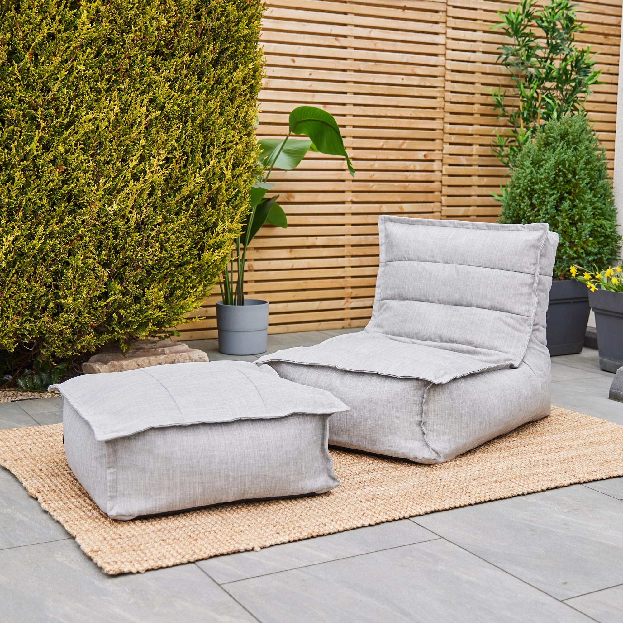 icon Dolce Lounge Bean Bag Chair and Footstool, Grey, Indoor Outdoor Beanbag, Large Adult Bean Bag with Filling Included, Floor Chair, Garden, Living Room Furniture, Bedroom Furniture