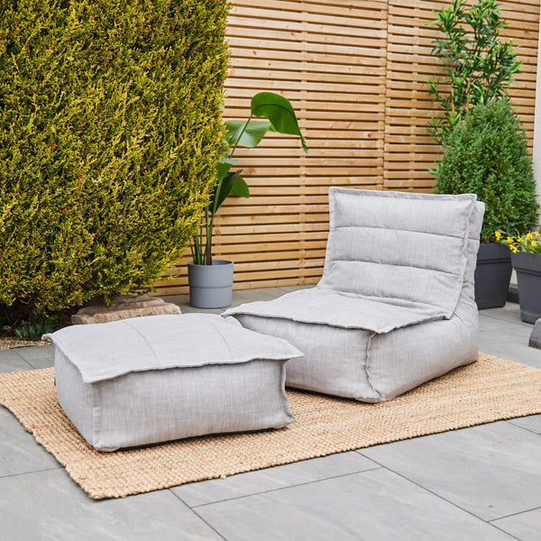 icon Dolce Lounge Bean Bag Chair and Footstool, Grey, Indoor Outdoor Beanbag, Large Adult Bean Bag with Filling Included, Floor Chair, Garden, Living Room Furniture, Bedroom Furniture