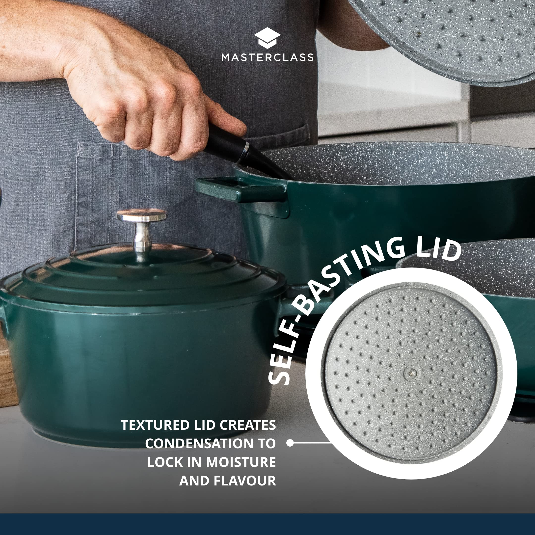 MasterClass Casserole Dish With Lid, Medium 4L/24 cm, Lightweight Cast Aluminium, Induction Hob And Oven Safe, Black