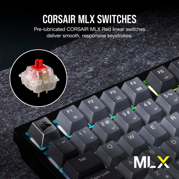 Corsair K65 PLUS WIRELESS 75% RGB Hot-Swappable Mechanical Gaming Keyboard – Pre-Lubricated MLX Fusion Tactile Switches – Dual-Layer Sound Dampening – PBT Keycaps – QWERTY UK – Black