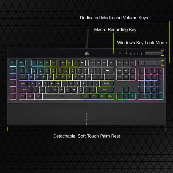 CORSAIR K55 RGB PRO Membrane Wired Gaming Keyboard – IP42 Dust and Spill-Resistant – 6 Macro Keys with Elgato Integration – iCUE Compatible – QWERTY UK – PC, Mac, Xbox – Black