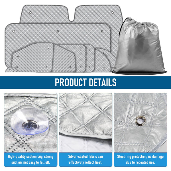 MaxAwe 8Pcs Internal Thermal Blind Set Fits for VW T5/T6 LWB, Luxury Sunshade Wrap Cover Kit, Window Front Screen Cover, Summer Uv Sun Blind & Winter Insulation Cover for VW Campervans & Motorhome